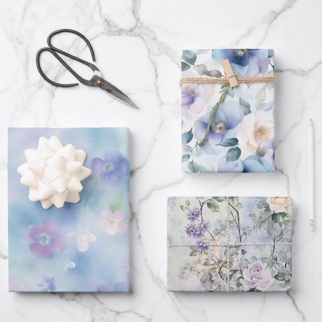 Romantische Hübsche Lavendel Weiße Blume Geschenkpapier Set (Vorderseite)