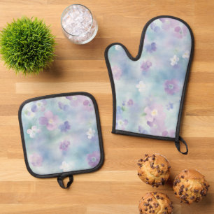 Romantische Hübsche Lavendel Weiße Blume Ofenhandschuh & Topflappen-Set
