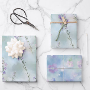 Romantische hübsche Lavendelblumen Brautparty Geschenkpapier Set