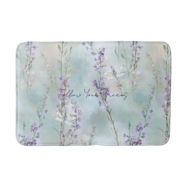 Romantische hübsche Lavendelblumen Libellen Badematte (Vorderseite)