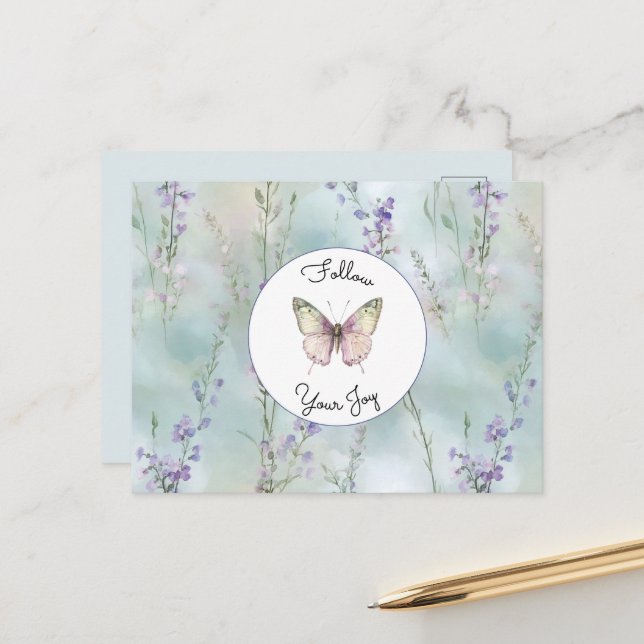 Romantische hübsche Lavendelblumen Postkarte (Vorderseite/Rückseite Beispiel)