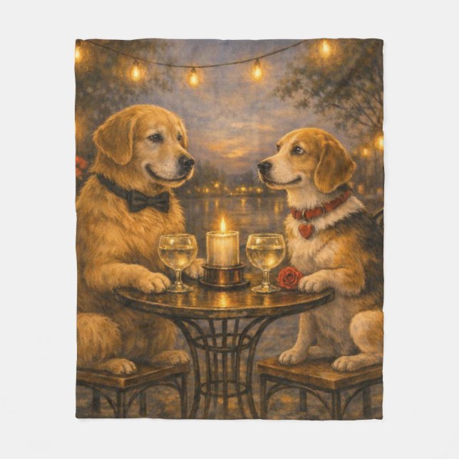 Romantische Hunde-Dinner-Flanelldecke Fleecedecke (Vorderseite)