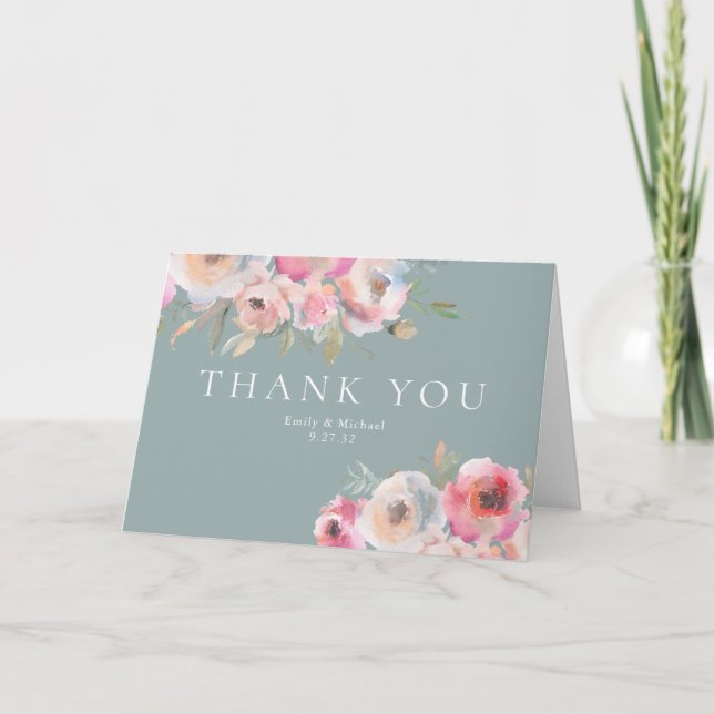 Romantische Hütte Blume Blush Blue Sage Dankeskarte (Vorderseite)