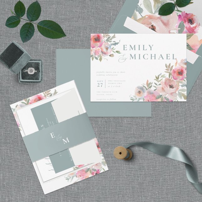 Romantische Hütte Blume Blush Blue Sage Einladung (Von Creator hochgeladen)