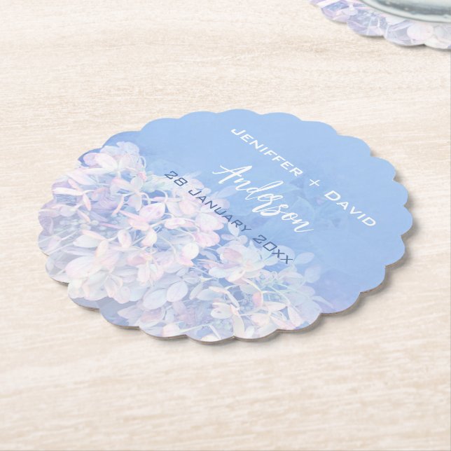 Romantische Hydrangeas Personalisiert Hochzeit Untersetzer (angewinkelt)