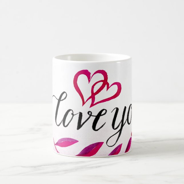 Romantische "I Liebe You" Zitat Pink Joining Heart Kaffeetasse (Mittel)