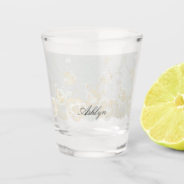 Romantische Imitate Lace Floral Brautparty Schnapsglas (Vorderseite)