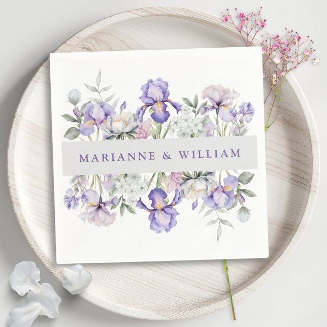 Romantische Iren und Peonies, Hochzeiten von Flora Serviette (Romantic Irises & Peonies Floral Wedding  Napkins)