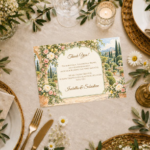 Romantische italienische Gartenhochzeit Dankeskarte