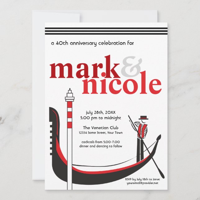 Romantische italienische Gondelbahn Einladung (Vorderseite)