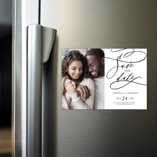 Romantische Kalligrafie Blühe Foto Save the Date Magneteinladung