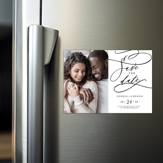 Romantische Kalligrafie Blühe Foto Save the Date Magneteinladung (Von Creator hochgeladen)