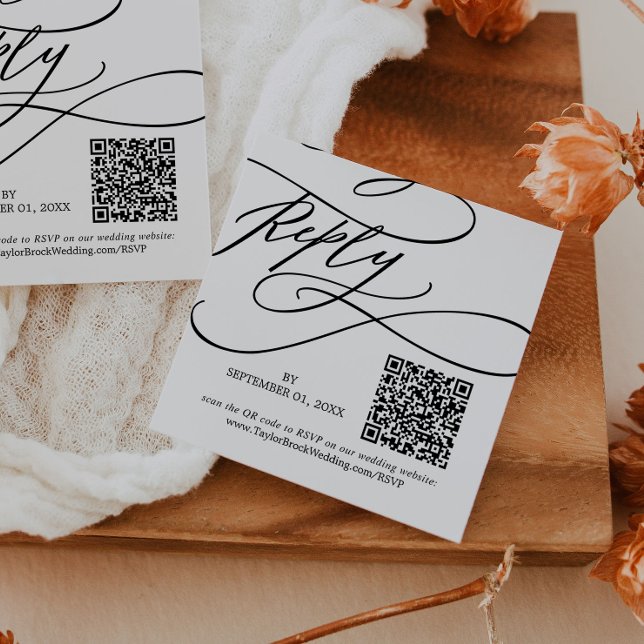 Romantische Kalligrafie Blühe QR Code Wedding RSVP Begleitkarte (Von Creator hochgeladen)