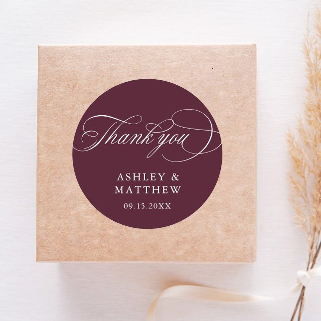 Romantische Kalligrafie Burgundy Wedding Vielen Da Runder Aufkleber (Von Creator hochgeladen)
