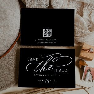 Romantische Kalligrafie Dark Black QR Code Save The Date
