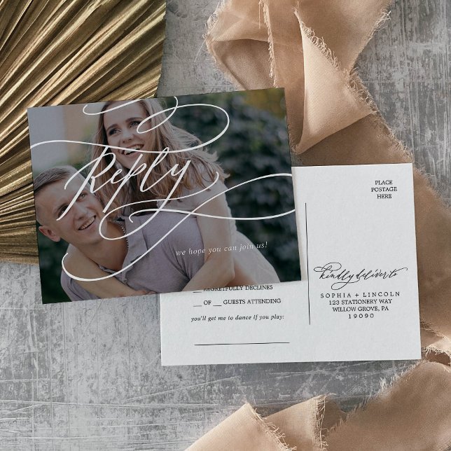 Romantische Kalligrafie Dark Foto Song Request UAW Einladungspostkarte (Von Creator hochgeladen)