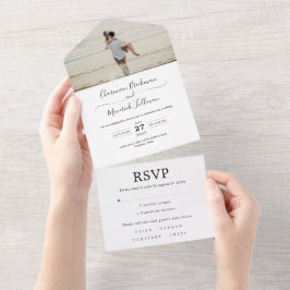 Romantische Kalligrafie-Foto Hochzeit All In One Einladung
