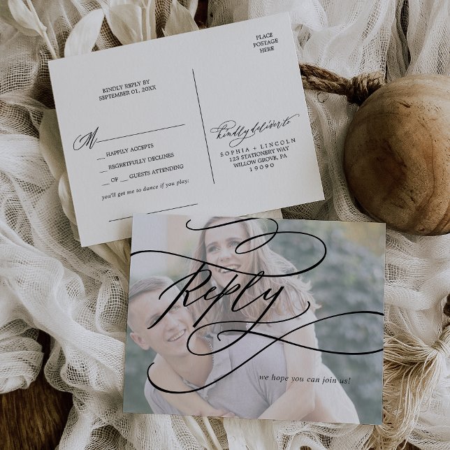 Romantische Kalligrafie Foto Song Request UAWG Einladungspostkarte (Von Creator hochgeladen)