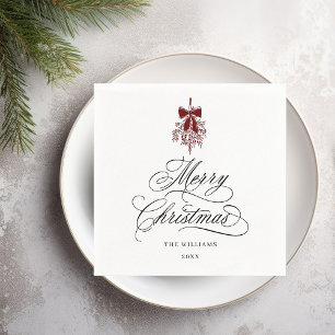 Romantische Kalligrafie Frohe Weihnachten Rot & Sc Serviette