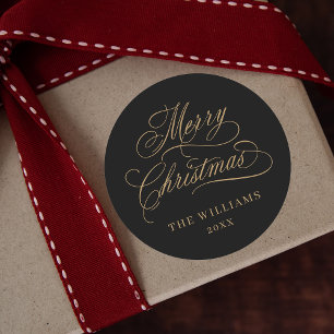 Romantische Kalligrafie Frohe Weihnachten Schwarz Runder Aufkleber