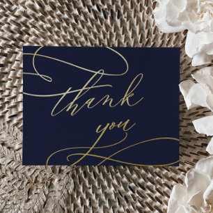 Romantische Kalligrafie Gold Foil Navy Dankeschön Folie Einladungspostkarte