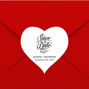 Romantische Kalligrafie Hochzeit Individuell Save  Herz-Aufkleber
