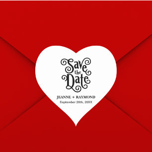 Romantische Kalligrafie Hochzeit Save the Date Herz-Aufkleber