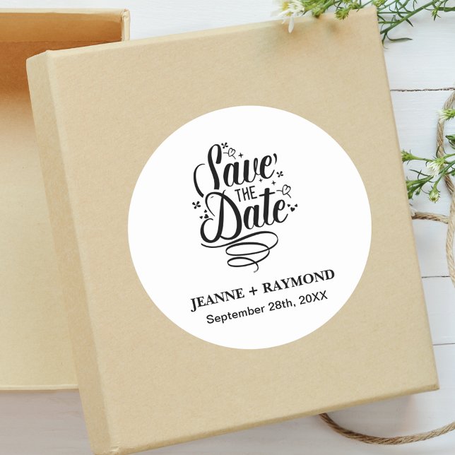 Romantische Kalligrafie Hochzeit Save the Date maß Runder Aufkleber (Von Creator hochgeladen)
