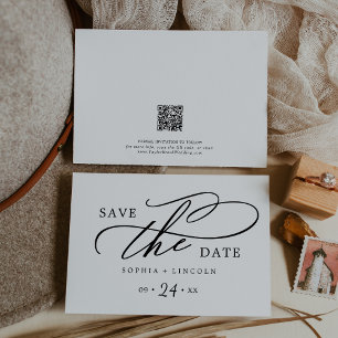 Romantische Kalligrafie Horizontaler QR-Code Save The Date