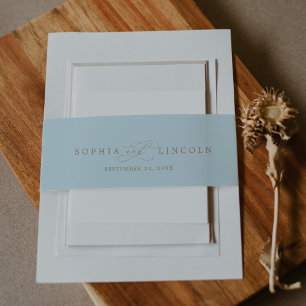 Romantische Kalligrafie   Light Blue and Gold Wedd Einladungsbanderole
