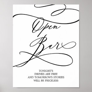Romantische Kalligrafie Open Bar Sign Poster