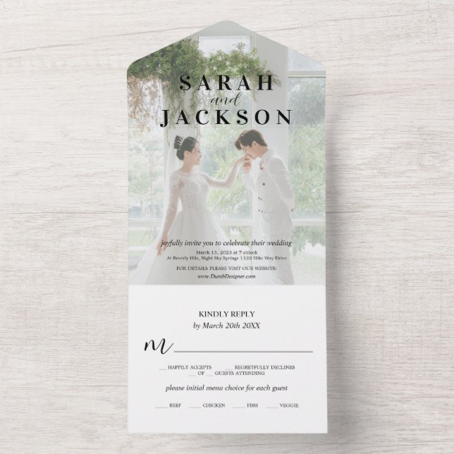 Romantische Kalligrafie-Overlay-Hochzeit All In One Einladung (Innen Boden)