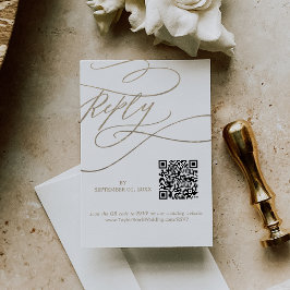 Romantische Kalligrafie QR Code Gold Wedding RSVP Karte