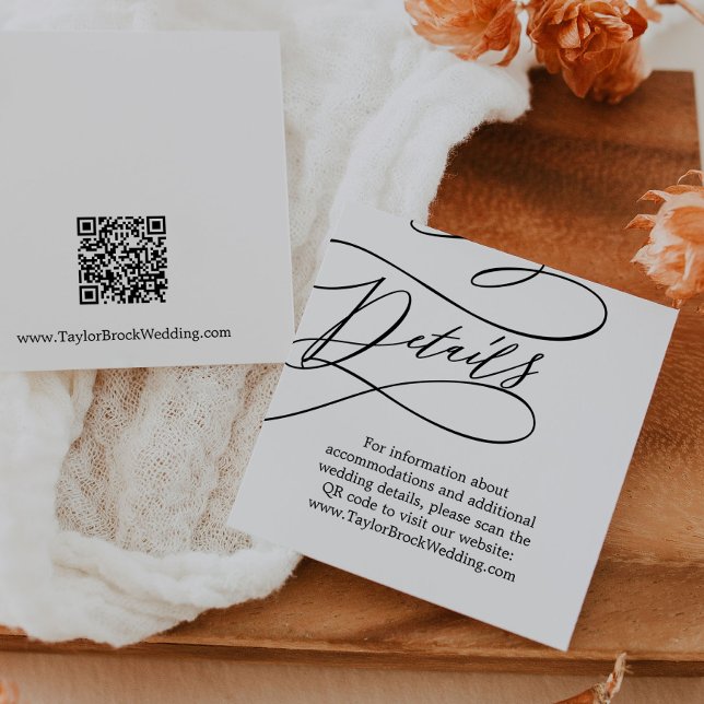 Romantische Kalligrafie QR Code Hochzeitdetails Begleitkarte (Von Creator hochgeladen)