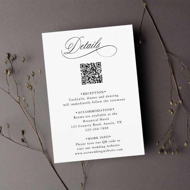 Romantische Kalligrafie QR Code Hochzeitdetails Begleitkarte (Von Creator hochgeladen)