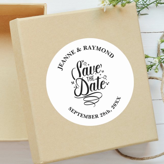 Romantische Kalligrafie Save the Date Hochzeit Runder Aufkleber (Von Creator hochgeladen)