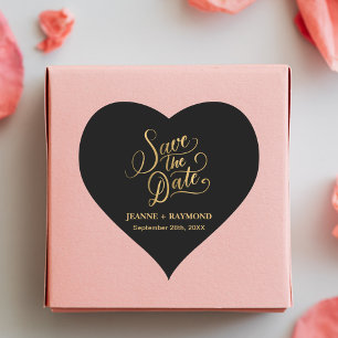Romantische Kalligrafie Schwarz Goldfolie Save the Herz-Aufkleber