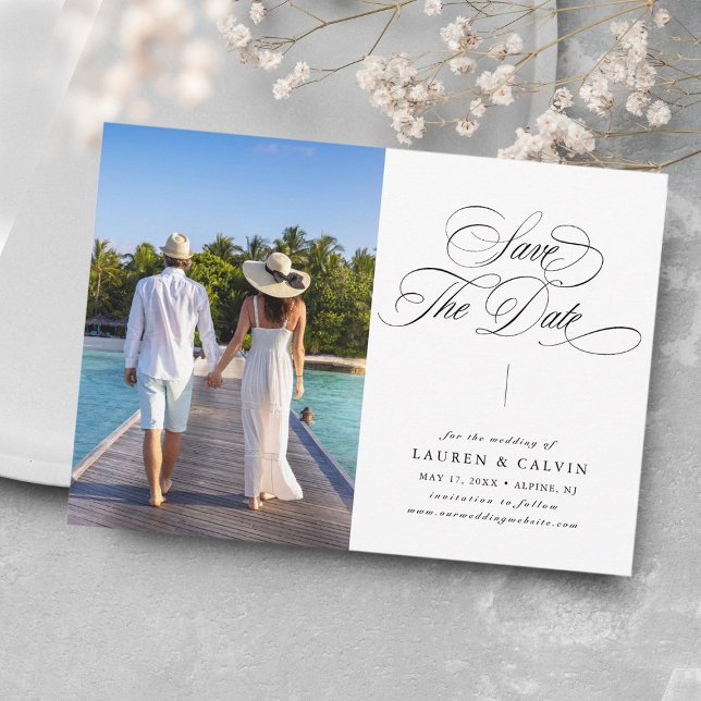 Romantische Kalligrafie Schwarz-Weiß-Foto Save The Date (Von Creator hochgeladen)