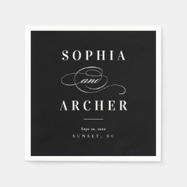 Romantische Kalligrafie Schwarz-Weiß-Hochzeit Serviette