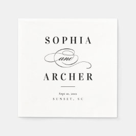 Romantische Kalligrafie Schwarz-Weiß-Hochzeit Serviette