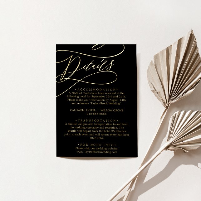 Romantische Kalligrafie Schwarze Gold Fossilienkar Folie Einladungspostkarte (Romantic Calligraphy Black Gold Foil Details Card)