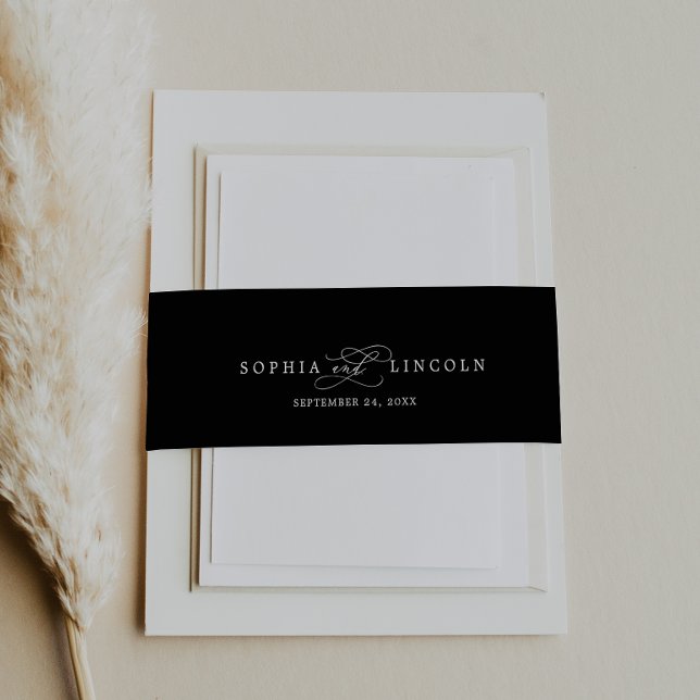 Romantische Kalligrafie | Schwarze Hochzeit Geblüh Einladungsbanderole (Von Creator hochgeladen)