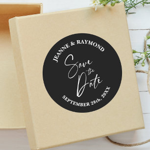 Romantische Kalligrafie Schwarze Hochzeit Save the Runder Aufkleber