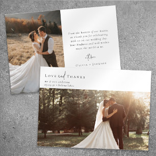 Romantische Kalligrafie-Script-Foto Hochzeit Dankeskarte