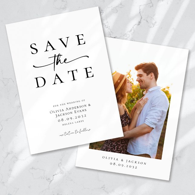 Romantische Kalligrafie-Script-Foto Hochzeit Save The Date (Von Creator hochgeladen)