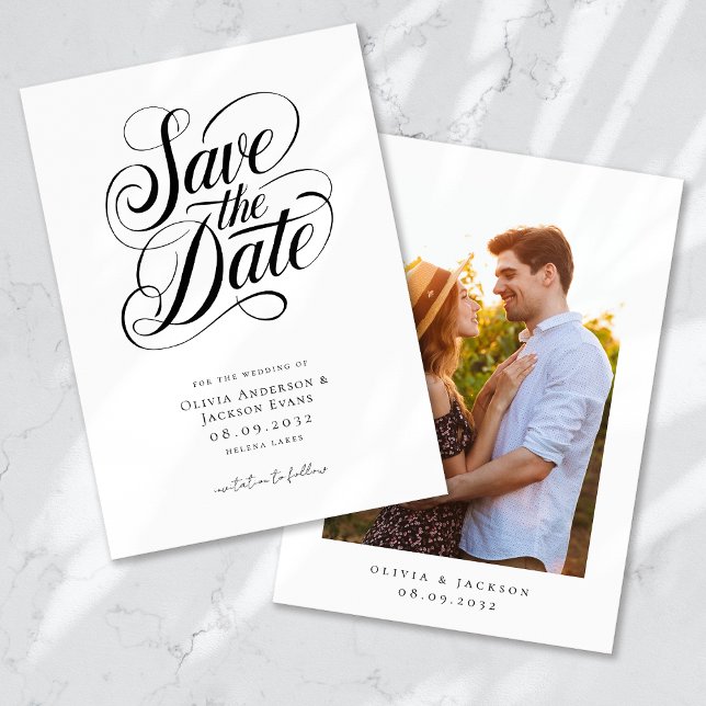 Romantische Kalligrafie-Script-Foto Hochzeit Save The Date (Von Creator hochgeladen)