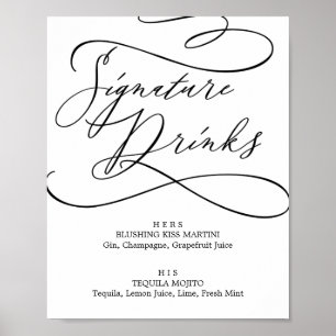 Romantische Kalligrafie Signature Drinks signieren Poster