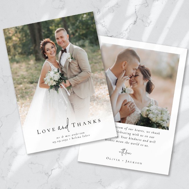 Romantische Kalligrafie-Skript Multiple Foto Hochz Dankeskarte (Von Creator hochgeladen)