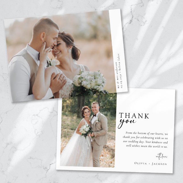 Romantische Kalligrafie-Skript Multiple Foto Hochz Dankeskarte (Von Creator hochgeladen)