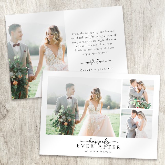 Romantische Kalligrafie-Skript Multiple Foto Hochz Dankeskarte (Von Creator hochgeladen)